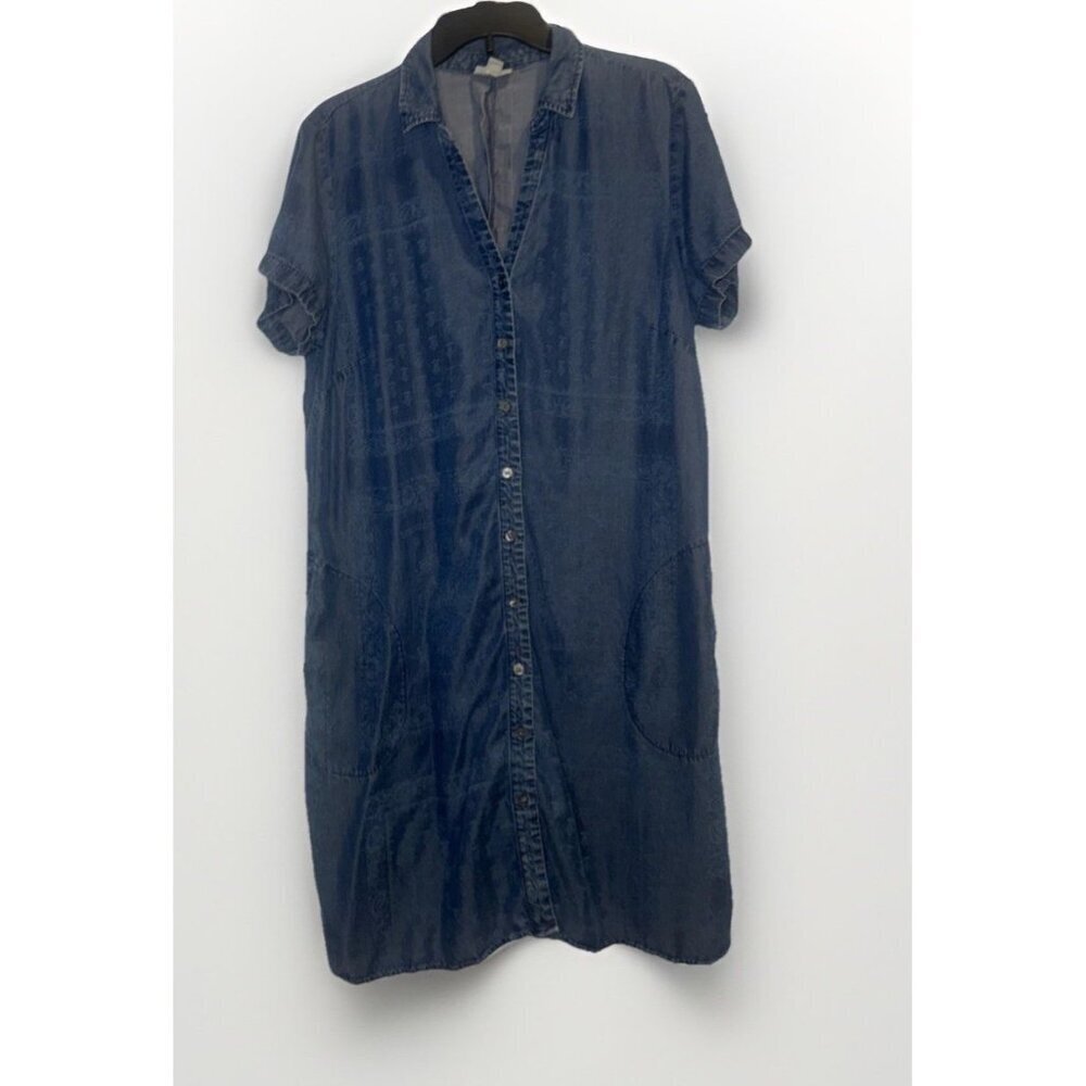 J Jill Denim Womens Blue Chambray Button Down T Shirt Dress Sz L